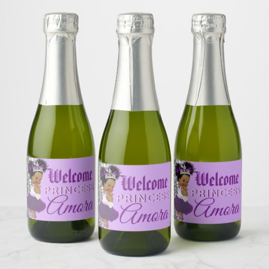 Welkom Princess Paars & Silver Glitter Elegant Sparkling Wijnetiket (Flessen)