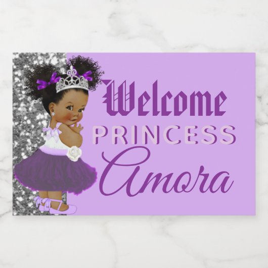 Welkom Princess Paars & Silver Glitter Elegant Sparkling Wijnetiket (Enkel label)