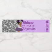 Welkom Princess Paars & Silver Glitter Elegant Waterfles Etiket (Enkel label)
