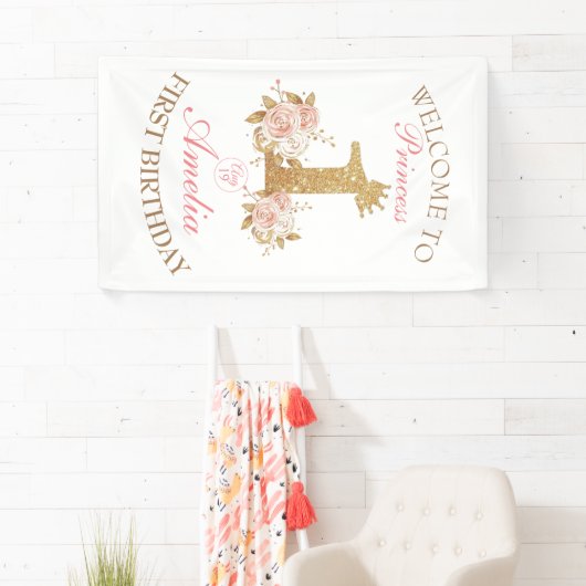 Welkom Prinses 1e Verjaardagsfeestje Spandoek (Insitu)