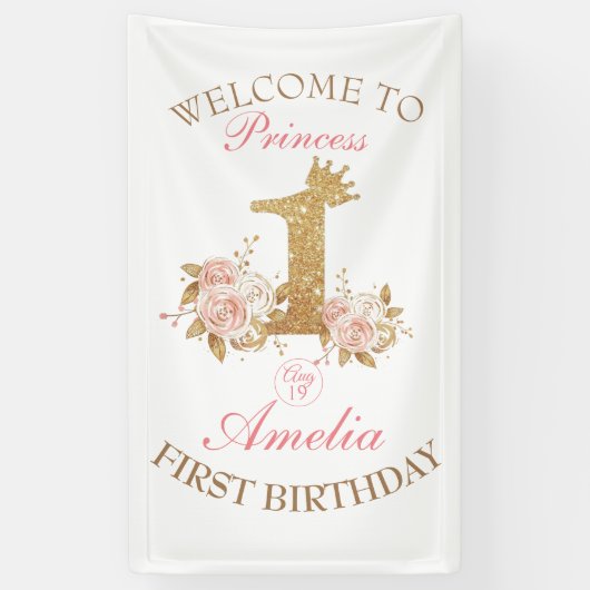 Welkom Prinses 1e Verjaardagsfeestje Spandoek (Verticaal)