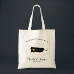 Welkom Puerto Rico Wedding Bag, zwart & goud Tote Bag<br><div class="desc">Het weekend van de bruiloft heet cadeautas voor gasten uit de stad voor je bruiloft,  met afbeelding van het eiland Grand Cayman,  met gouden hart.  Vul het tas met je favoriete godies.</div>