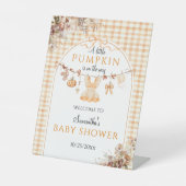 Welkom Pumpkin Girl Modern Herfst Baby shower Reclamebord Met Voetstuk (Voorkant)