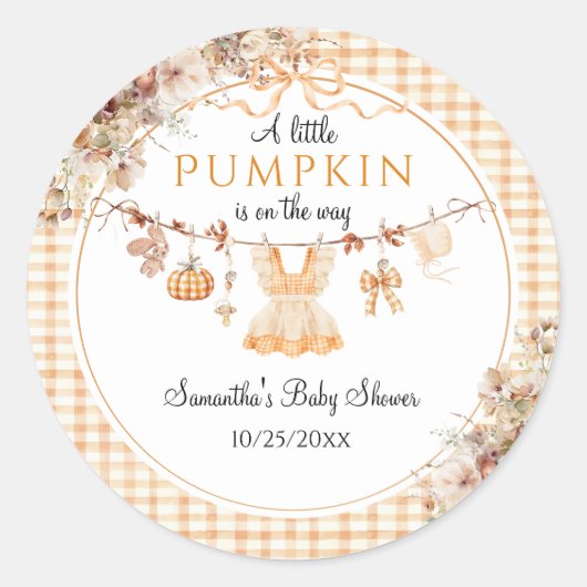Welkom Pumpkin Girl Modern Herfst Baby shower Ronde Sticker (Voorkant)