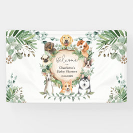 Welkom Puppy Hond Groene Bladeren Baby Shower Spandoek