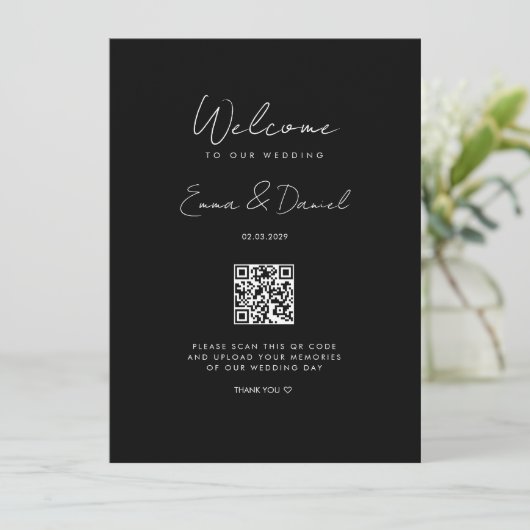 Welkom QR Code Black Wedding Gallery (Staand voorkant)