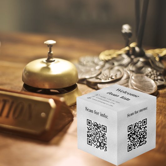 Welkom QR-code info hotel restaurant tafel zilver Kubus