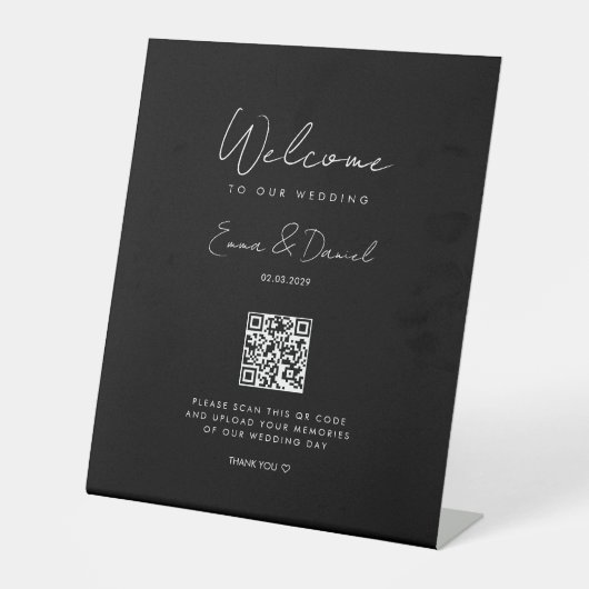 Welkom QR Code Trouwgalerij Zwart Reclamebord Met Voetstuk (Voorkant)