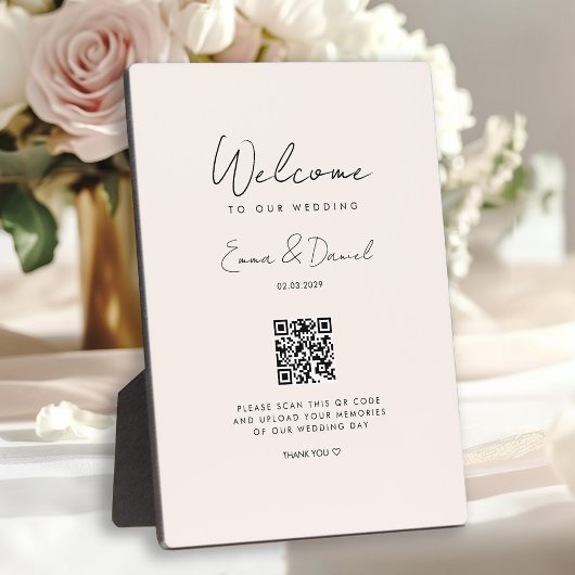 Welkom QR Code Wedding Beige Galerie Fotoplaat