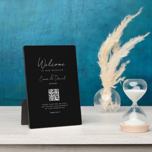 Welkom QR Code Wedding Black Gallery Fotoplaat (Zijkant)