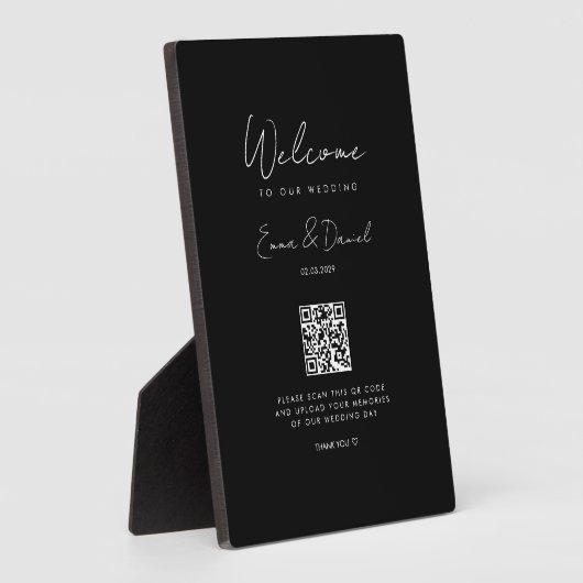 Welkom QR Code Wedding Black Gallery Fotoplaat (Zijkant)