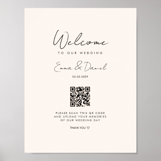 Welkom QR Code Wedding Galery Beige Poster (Voorkant)