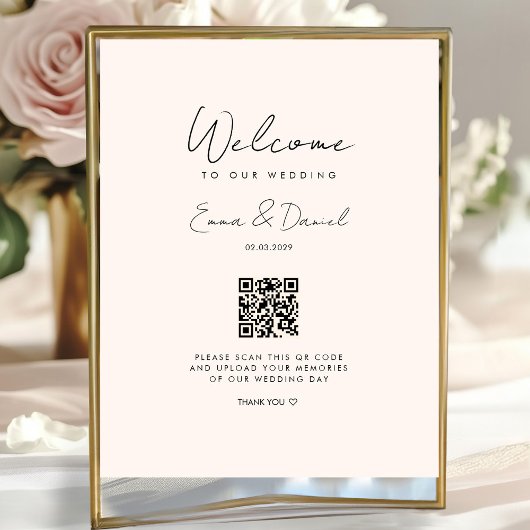 Welkom QR Code Wedding Galery Beige Poster
