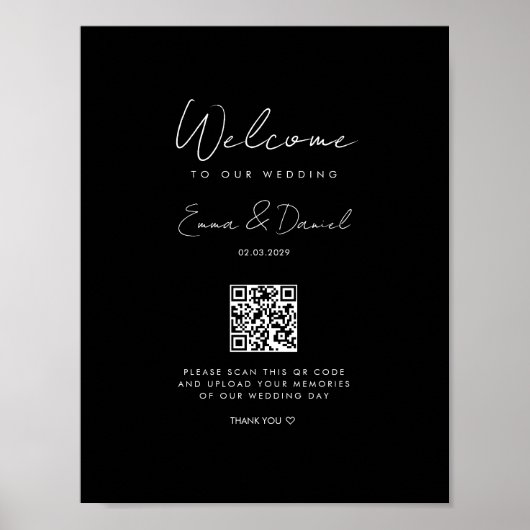 Welkom QR Code Wedding Galery Zwart Poster (Voorkant)