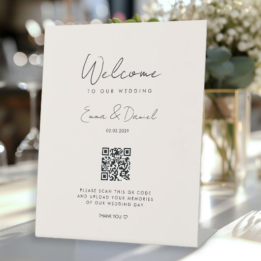 Welkom QR Code Wedding Gallery Beige Reclamebord Met Voetstuk