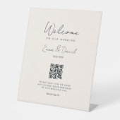 Welkom QR Code Wedding Gallery Beige Reclamebord Met Voetstuk (Voorkant)
