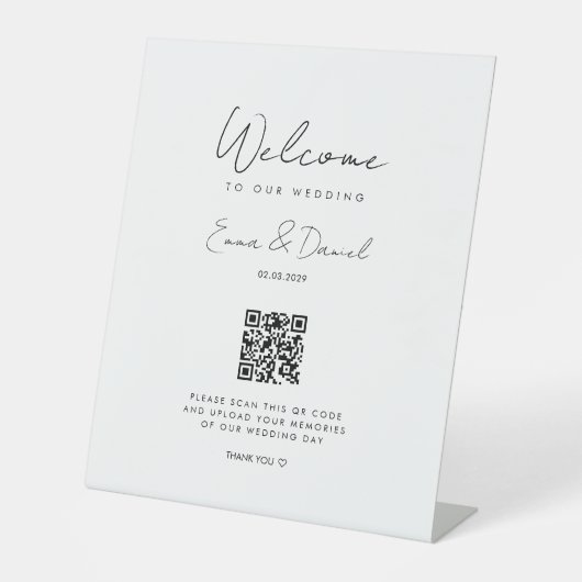 Welkom QR Code Wedding Gallery Reclamebord Met Voetstuk (Voorkant)