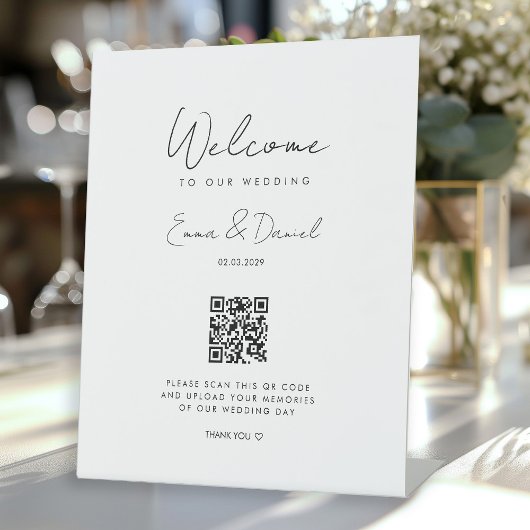 Welkom QR Code Wedding Gallery Reclamebord Met Voetstuk