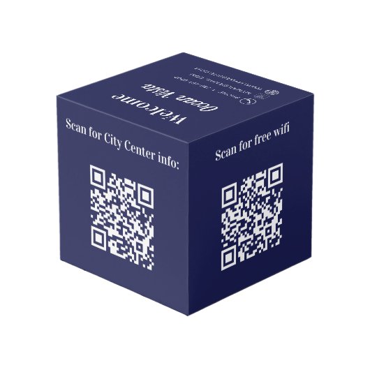 Welkom QR codes info hotel restaurant tafel blauw Kubus (Achter hoekig)