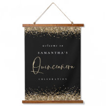 Welkom Quinceanera Gold Glitter Name Black