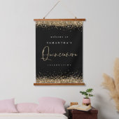 Welkom Quinceanera Gold Glitter Name Black Hangend Wandkleed (Slaapkamer)