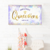 Welkom Quinceañera Paarse Waterverf Gold Script Spandoek (Insitu)