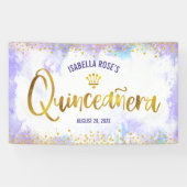 Welkom Quinceañera Paarse Waterverf Gold Script Spandoek (Horizontaal)