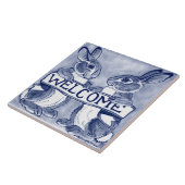 Welkom Rabbit Bunny Art Cute Blue Trivet Tegeltje (Zijkant)
