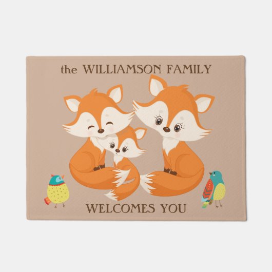 Welkom Red Fox Family Deurmat (Voorkant)
