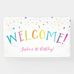 WELKOM REGENBOOG TYPE  partij felle kleuren Spandoek