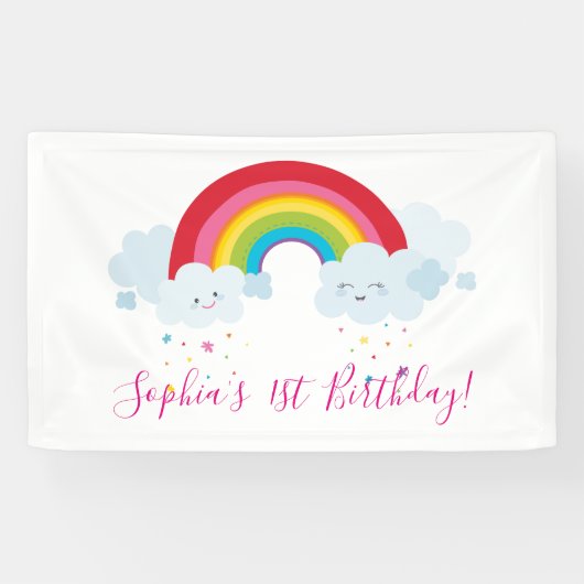 WELKOM REGENBOOG WOLKEN kawaii partij heldere kleu Spandoek (Horizontaal)