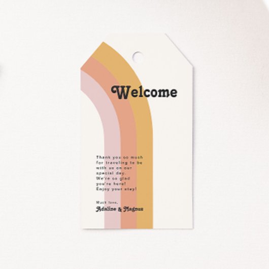 Welkom regenboogbruiloft van de moderne Retro 70 Cadeaulabel