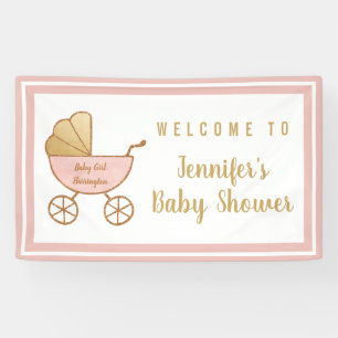 Welkom Retro Carriage Pink Girl Baby shower Spandoek