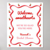 Welkom Retro Cherry Vrijgezellenfeest tafelblad te Poster (Voorkant)