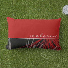 Welkom | Rode zwarte en witte Abstracte linten Buitenkussen