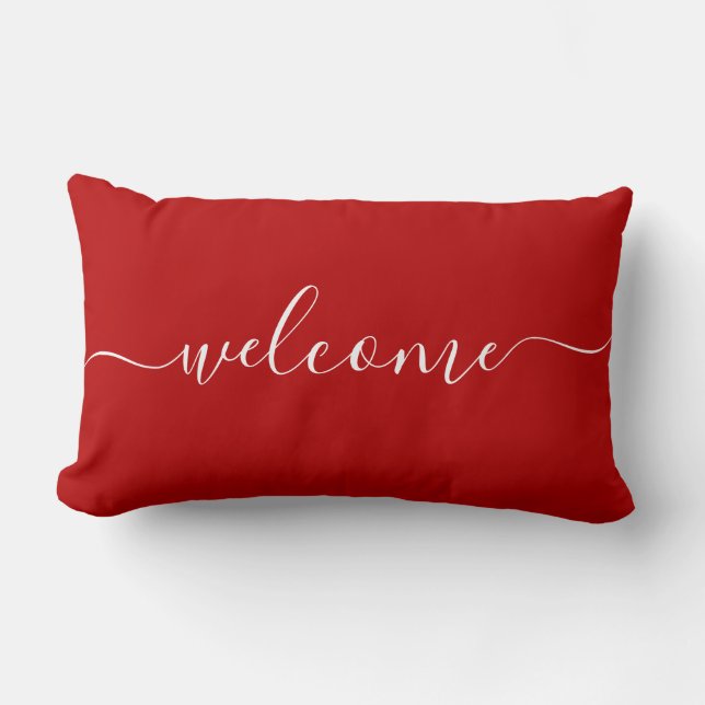 Welkom Rood & Wit Citaat Calligrafie Typografie Kussen (Voorkant)