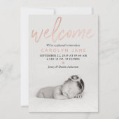 "Welkom" Roos Gold Foil Foto geboorteaankondiging Aankondiging (Voorkant)