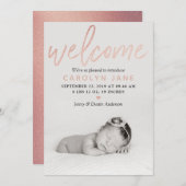 "Welkom" Roos Gold Foil Foto geboorteaankondiging Aankondiging (Voorkant / Achterkant)