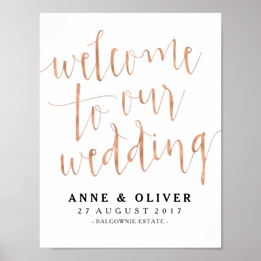 Welkom roos Gold Wedding Sign Rustic Poster (Voorkant)