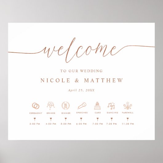 Welkom roos Gold Wedding-teken en tijdlijn Poster (Voorkant)