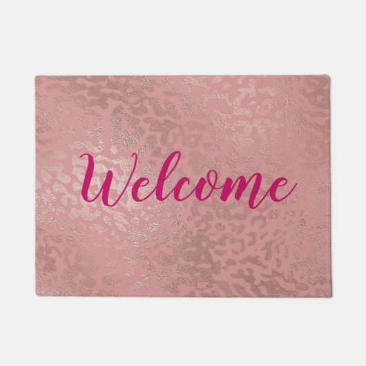 Welkom Roos Goud - Roze Cheetah Print Deurmat (Voorkant)