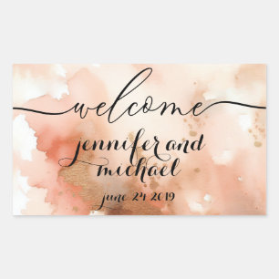 Welkom RoseGold Waterverf Huwelijk Rechthoekige Sticker
