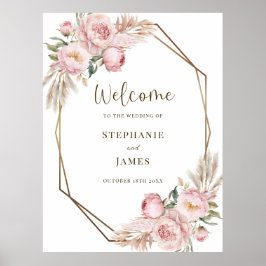 Welkom Roze Bloemen Trouwwaarde Poster