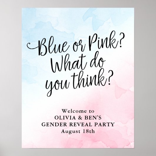 Welkom, roze en blauw Baby shower, gender onthulle Poster (Voorkant)