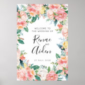 Welkom, roze Floral Wedding, Floral welkom Poster (Voorkant)