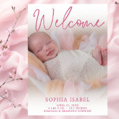 Welkom Roze Foto Geboorteaankondiging Kaart