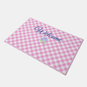 Welkom roze gingham deurmat (Schuin)