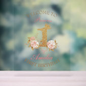 Welkom Roze Gouden Kroon Prinses 1e Verjaardag Tek Acryl Bord (Neutraal)