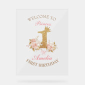 Welkom Roze Gouden Kroon Prinses 1e Verjaardag Tek Acryl Bord (Voorkant)