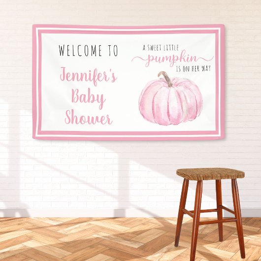 Welkom roze lief klein pompoen Baby shower Spandoek